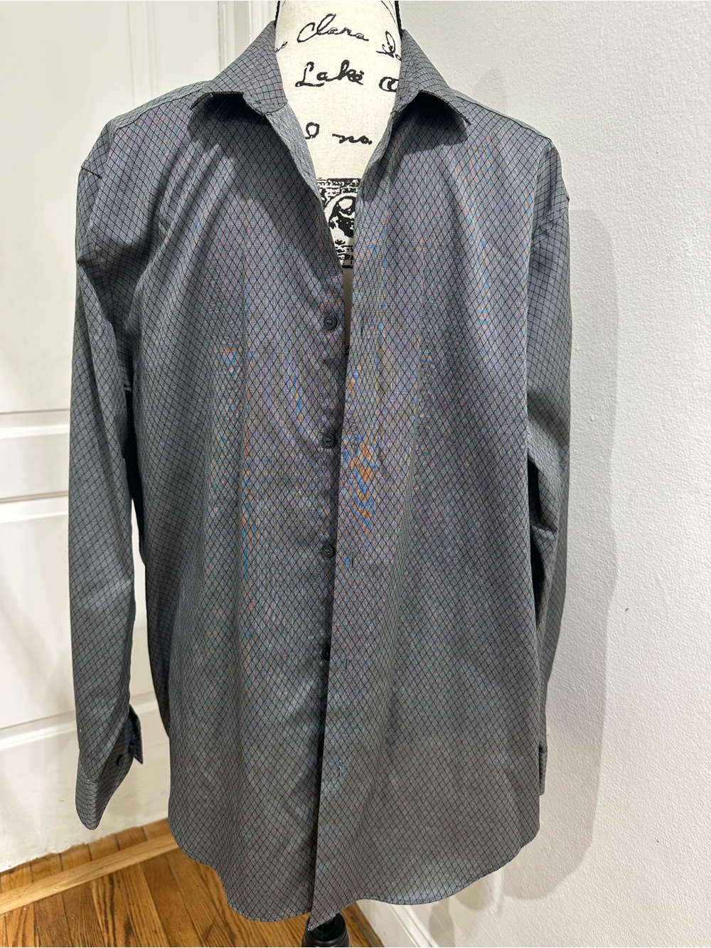 Calvin Klein Men's Charcoal Micro-Pattern Dress Shirt